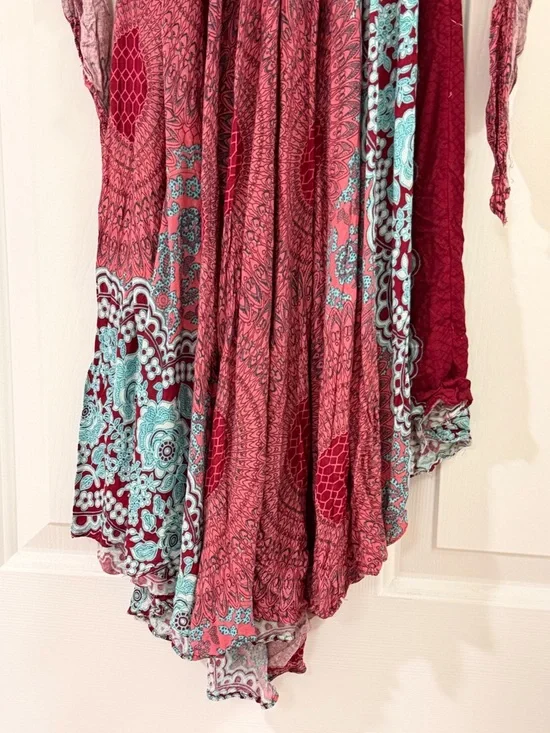 Hawaii Boho Strapless Maxi Dress in Burgundy & Teal Floral - Picture 6 of 7